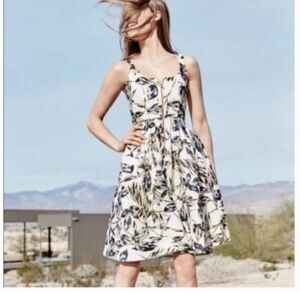 J. Crew Zipfront 100% linen Gold Foil Leaf Midi Dress Size 10